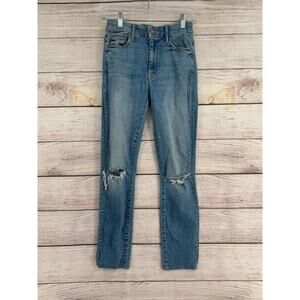 Mother Denim High‎ Waisted Looker Ankle Fray Jeans Women's 26 Blue Destroyed